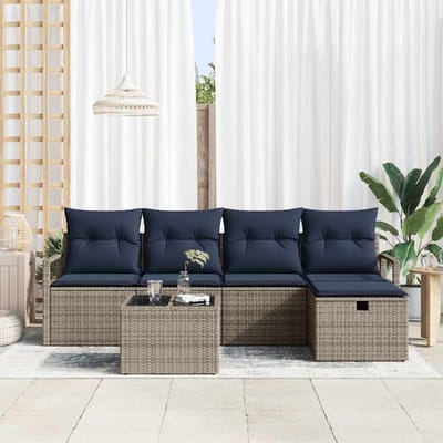 vidaXL - Bankstel - 6 - st - Grijs - en - Marineblauw - poly - rattan