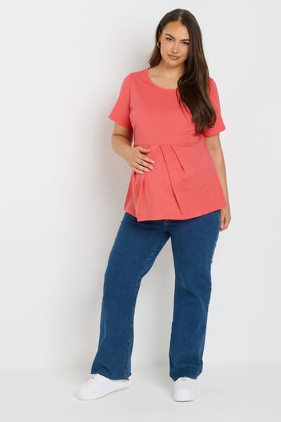 Bump It Up Maternity Katoenen Top Met Korte Mouwen En Plooidetail In Koraal Size 42