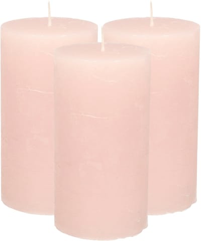 Atmosphera Stompkaars -3x - licht roze - 7 x 13 cm - cilinderkaars - rustiek model