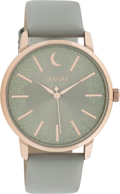 OOZOO Timpieces - rosé goudkleurige horloge met steengrijze leren band - C11040