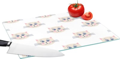 Glazen Snijplank - 39x28 - Katten - Meisje - Pastel - Patroon - Kinderen - Snijplanken Glas