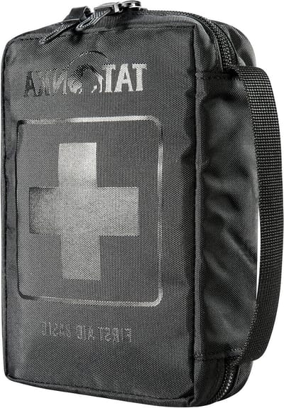 EHBO-set First Aid Basic met inhoud - Inclusief reddingsdeken en spiekbriefje - Voor outdoor wandelen - Afmetingen: 18 x 125 x 55 cm - Zwart
