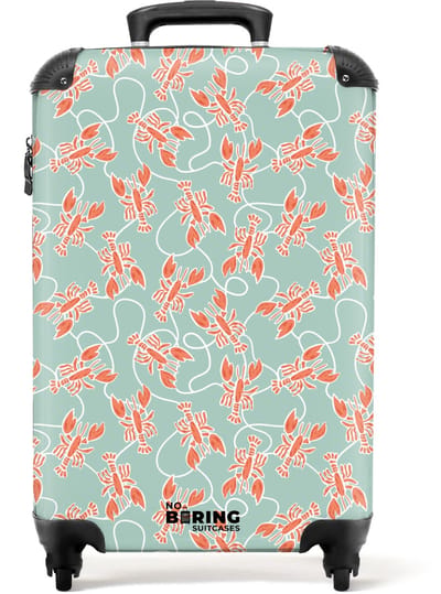 NoBoringSuitcases.com - Koffer - Kreeft print groen - Past binnen 55x40x20 cm en 55x35x25 cm - Trolley handbagage - Valiezen met wieltjes volwassenen - Reiskoffer op wielen - Rolkoffer lichtgewicht
