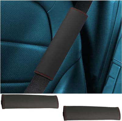 2 stuks veiligheidsgordels, schouderkussens, duurzame lederen bekleding, autogordelhoezen voor volwassenen, kinderen, vrouwen en mannen (zwart)