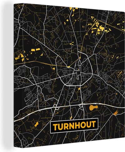 Canvas Schilderij Kaart - Turnhout - Plattegrond - Gold - Stadskaart - 20x20 cm - Wanddecoratie