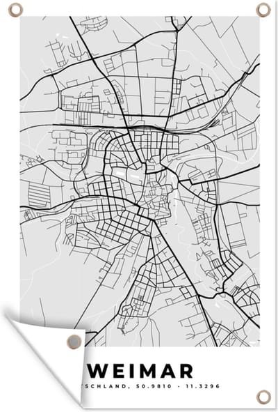 Muurdecoratie Kaart - Plattegrond - Duitsland - Weimar - Stadskaart - 120x180 cm - Tuinposter - Tuindoek