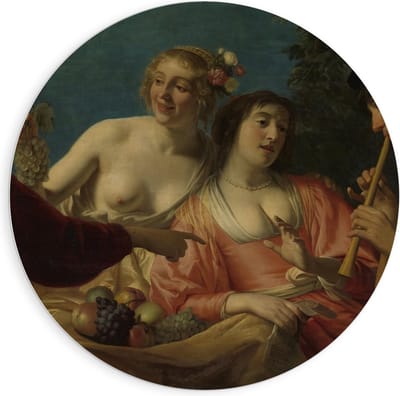 KuijsFotoprint - Schilderij - Oude Meesters Fluitspelende Herder Herderinne. Gerard V Honthorst - Blauw, Bruin En Roze - 90 X 90 Cm