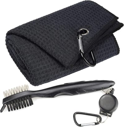 Golfhanddoek - Microvezel - Wafelpatroon Drievoudig - Gereedschapsset - Groefreiniger met intrekbaar snoer en clip voor mannen en vrouwen, Golfcadeau
