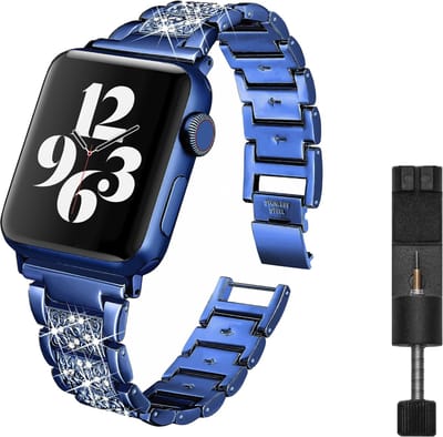 MY PROTECT - Luxe Metalen Diamond Bandje - Geschikt Voor Apple Watch Bandje - Series 1/2/3/4/5/6/7/8/9/10/SE - 38mm - 40mm - 41mm - 42mm - Blauw