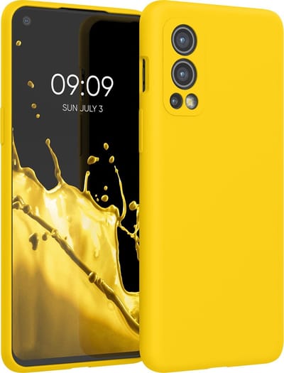 kwmobile telefoonhoesje geschikt voor OnePlus Nord 2 5G - Hoesje met siliconen coating - Smartphone case in stralend geel