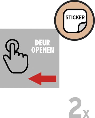 Pictogram/ stickers (klein) (2x) | "Deur openen" pijl naar links | 10 x 10 cm | Beveiliging | Zelfklever | 2 stuks