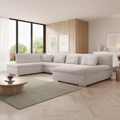 Meubella - Hoekbank Alberta XL - Beige - Ribstof - Rechts