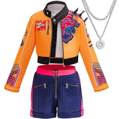 Tenues d'Halloween pour Filles Veste Brodée Short + Collier à Franges Thème Jeu de Rôle Fête Costume de Chant Cool et Élégant one size orange