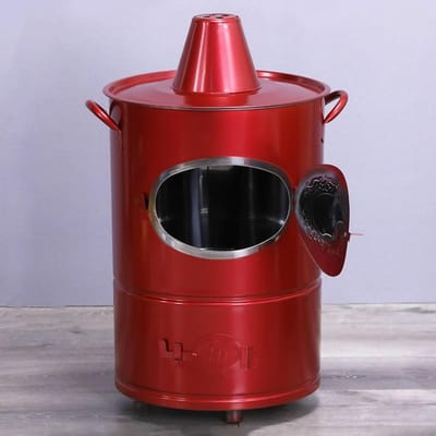 Roestvrij staal Burn Barrel - Outdoor Verbrandingsoven - Tuinafval Verwerken - Vonkenvrije Veiligheid - 41x41x77 cm - Rood