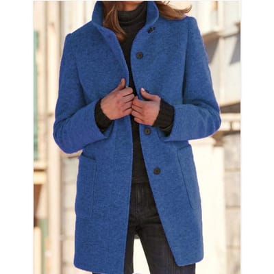 Nieuwe Herfst- en Winterwollen Jas Dames Opstaande Kraag Retro Effen Kleur Dameswollen Jas met Voering 3XL