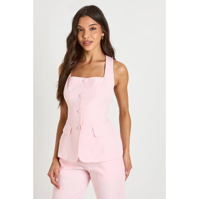 boohoo Dames Gilet Long À Encolure Carree | Baby Roze | Maat: 40