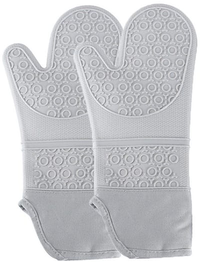 1 paar ovenwanten - antislip bakwanten - hittebestendige wanten - grillwanten - magnetronwanten - 38*18,5 cm - grijs - siliconen/katoen