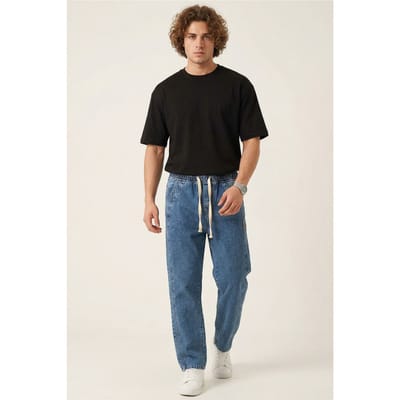 Opvallende Denim Broek met Touwsluiting Taille