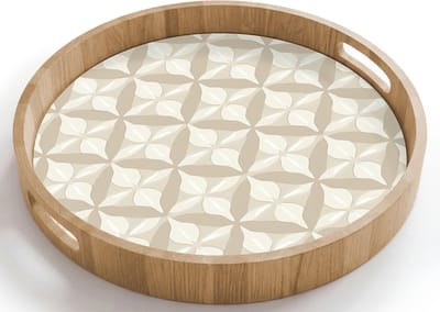 Dienblad rond 40x40 cm - Schootdienblad hout - Patroon - Klassiek - Beige - Borrelplank rechthoek - Plateau houten dienbladen