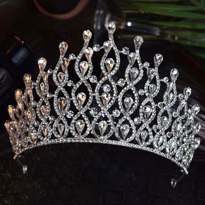 Europese en Amerikaanse Bruid's Grote Kroon Luxe Barok Kristal Hoofddeksel Verjaardagskroon Bal Schoonheidswedstrijd Prijsuitreiking en Haar Kroon gray