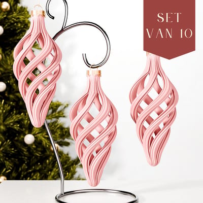 Fleuriek – Luxe Spiraal Kerstballen – Mat Roze, Set van 10 – Elegante Kerstornamenten – Onbreekbaar & Herbruikbaar – Romantische Kerstdecoratie in Zachte Tint