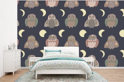 Behang - Fotobehang Uil - Patronen - Maan - Breedte 320 cm x hoogte 240 cm