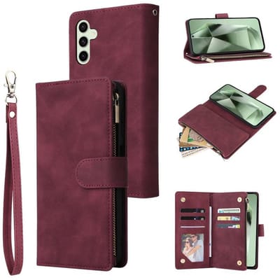 Telestore - Telefoonhoesje geschikt voor Samsung Galaxy S25 FE - Portemonnee met rits - book-case hoesje - ruimte voor 6 pasjes - rood