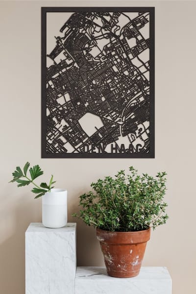 Houten Stadskaart Den Haag Zwart Mdf 30x40cm Wanddecoratie Voor Aan De Muur City Shapes