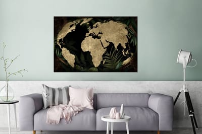 Aluminium schilderij 180x120 cm - Wanddecoratie metaal - Wereldkaart - Planten - Vintage - Metalen muurdecoratie woonkamer - Decoratie industrieel - Foto op dibond - Industriële accessoires slaapkamer