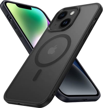 Cadorabo Hoesje geschikt voor Apple iPhone 14 in ZWART geschikt voor MagSafe - Hybride beschermhoes met TPU-siliconerand Case Cover en stevige achterkant