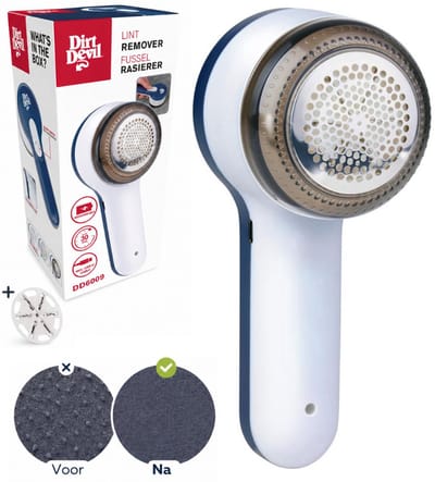 Dirt Devil Elektrische Pluizenverwijderaar DD609 - Ontpiller Oplaadbaar USB-C - Pluizentondeuse - Draadloos - 30 Minuten Gebruikstijd - Wit/Blauw