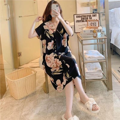 Zomerpyjama's voor dames, pyjama's van puur katoen, jurken met korte mouwen, pyjama's, bedrukte huiskleding, losse jurken in Koreaanse stijl, nieuwe stijl One size