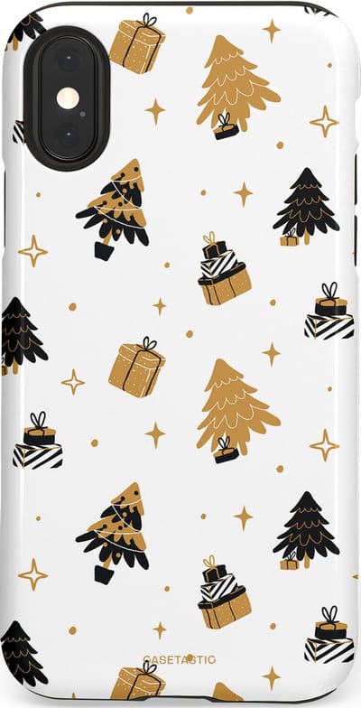 Casetastic hoesje geschikt voor Apple iPhone X / Apple iPhone XS - Dubbellaagse bescherming - Kerst met Cadeautjes - Fashion Case - Wit Beige Donkergrijs