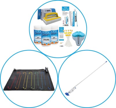 WAYS - Zwembad Accessoirepakket 3-delig - WAYS Onderhoudspakket & Zwembad verwarming & Zwembad stofzuiger