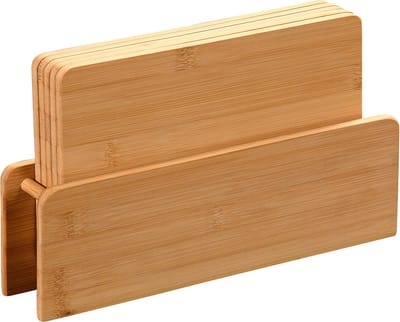 Kesper Broodplankjes met houder - 5x stuks - bamboe hout - 24 x 15 cm - serveerplanken - ontbijtplankjes