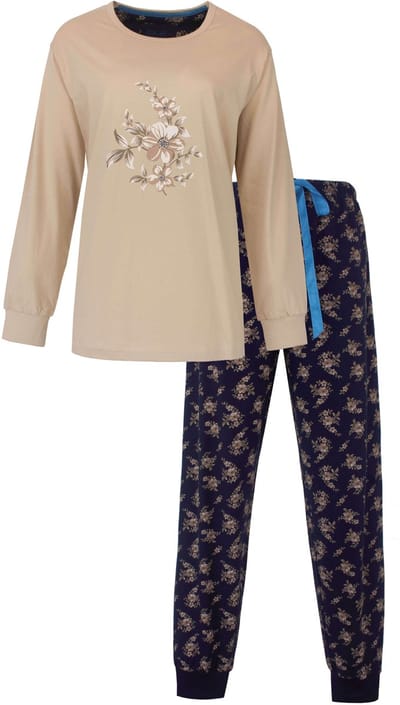 Medaillon Dames Pyjama - Katoen - Lange Broek - Beige - Maat S