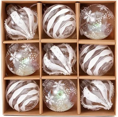 Livano Kerstballen - Kerstversiering - Plastic - Kerstballenset - Wit - 9 stuks