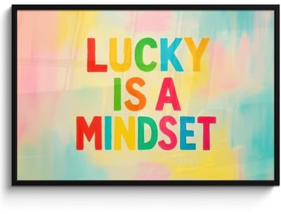 Poster in lijst - Fotolijst 120x80 cm - Posters - Quote - Lucky - Regenboogkleuren - Posterlijst zwart - Decoratie - Wanddecoratie woonkamer - Muurdecoratie slaapkamer