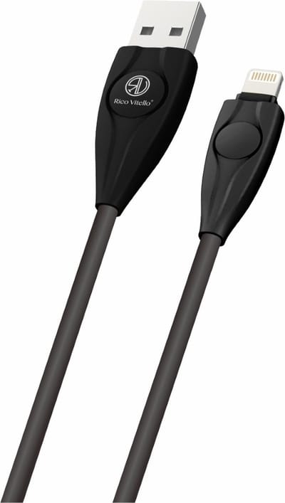 Rico Vitello Lightning snel oplaadkabel- datakabel naar USB, extra sterk 1 meter/ hoge kwaliteit/geschikt voor Apple iPhone 14 serie t/m iPhone11 serie ook iPhone X serie/ 7,8,SE serie/ iPhone 6 serie/ iPad serie met lightning oplaadpoort Zwart