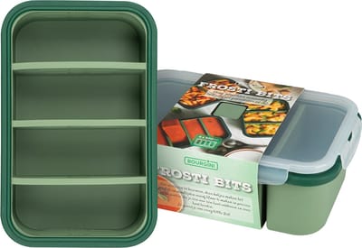 Bourgini Frosti Bits – Diepvriesbakjes set – 2 Siliconen Meal Prep Bakjes – 4 Vakken per Bakje (4 x 300ml) – Voordeelset – Lekvrij – BPA-vrij