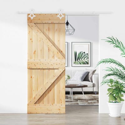 vidaXL - Schuifdeur - Natuurlijk - en - Wit - 85 - x - 210 - cm - Massief - Pine - Hout