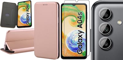 Hoesje geschikt voor Samsung Galaxy A04s / A13 5G - Screenprotector GlassGuard & Camera Lens Screen Protector - Book Case Kunstleer ThinShield Roségoud