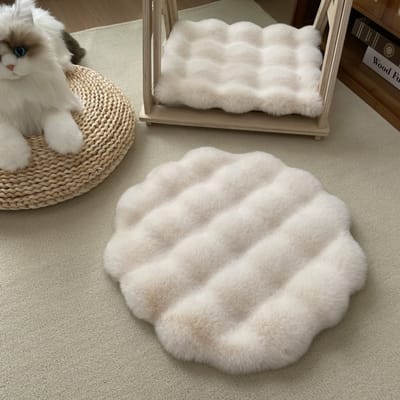 Pluche Huisdiermat – 40 Cm Huisdiermat, Zelfverwarmend, Kattenbed | Zelfverwarmend Kattenbed En Deken Van Imitatiebont, Antislip, Wasbaar, Rond, Warme Hondendeken Voor De Winter, Kittens En Meer - Gebroken Wit