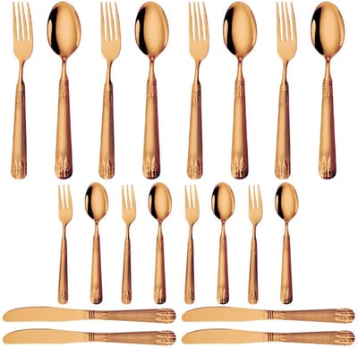 20-delig Bestekset - Bestek - Messen, Vorken, Lepels, Theevorken en Theelepels - Voor Diner en Feestelijke Gelegenheden - Roestvrij Staal - Goudkleurig