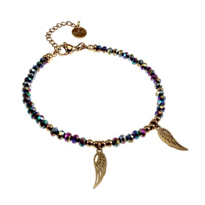 Armband Dames - Verguld RVS - Multicolor Gefacetteerde Kristallen Armband met Engelenvleugel – Verstelbaar 15cm tot 19cm