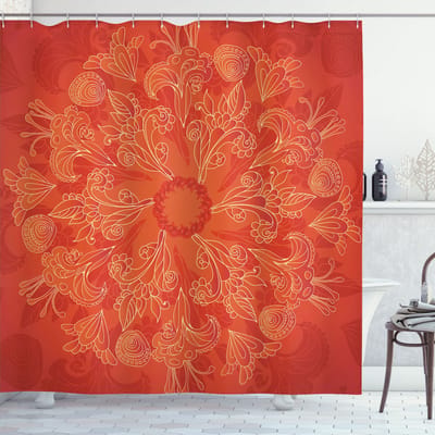 ABAKUHAUS Rode mandala douchegordijn – polyester 175 × 220 cm – scharlaken-oranje