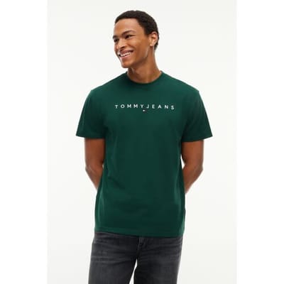 Tommy Jeans groene heren t-shirt   Ronde hals   Regular fit   Tekst patroon   Korte mouw Groen M