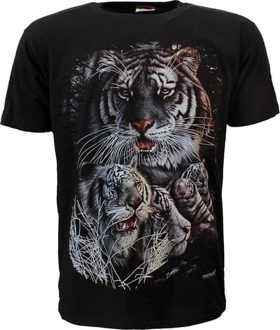Witte Siberische Bengaalse Tijgers in de Nacht T-Shirt Zwart - Origineel Design - 3XL