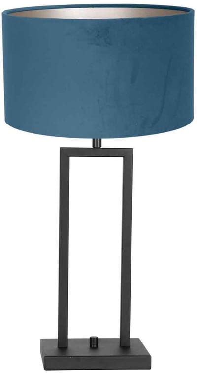 Zwarte tafellamp Stang 8215ZW - Moderne metalen lamp met blauw textielen kap en kantelbare fitting - Steinhauer - Geschikt voor binnen gebruik