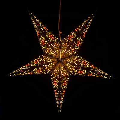 MoreThanHip - Kerstster papier met verlichtingskabel - 60 cm diameter, 24 cm diep - Kerst ster voor binnen - Jaipur Oranje/Geel - FSC papier - Incl. 3 m. snoer met stekker, schakelaar + E14-fitting - Raamdecoratie - Kerstversiering - Kerstverlichting